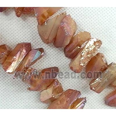clear quartz beads, freeform chips, electroplated