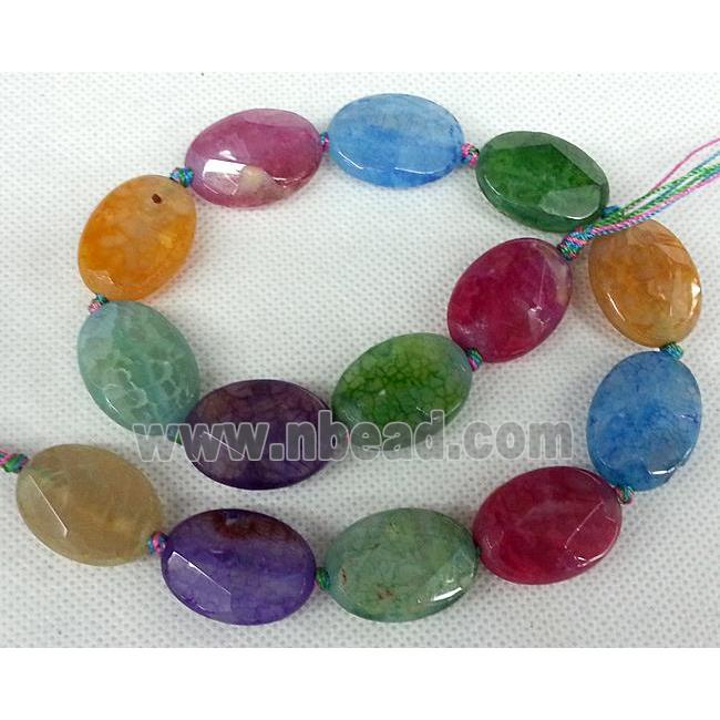 Agate stone beads, faceted flat-oval, mixed