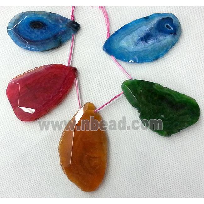 Rock Agate pendant, Slice, freeform, mixed color
