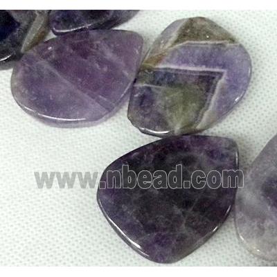 Amethyst beads for necklace, flat-drop, top-drilled