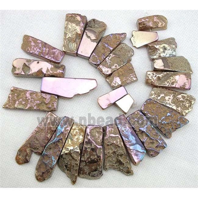 rock agate bead for necklace, freeform, electroplated