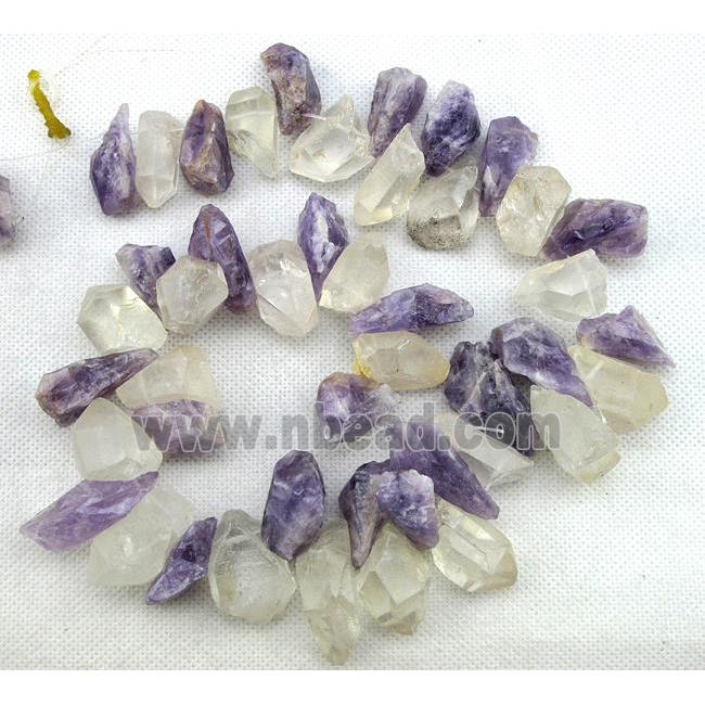 natural clear quartz and Amethyst bead for necklace, freeform