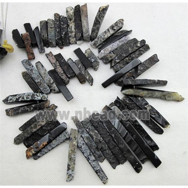 Natural rock agate beads, stick, black