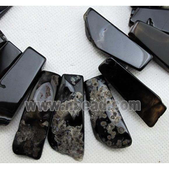 Natural rock agate bead, freeform, black