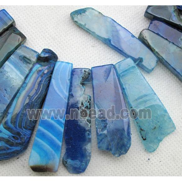 Natural rock agate beads, freeform, blue
