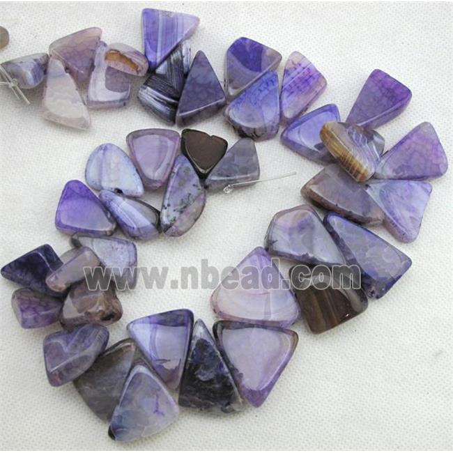 Natural agate bead, triangle, purple