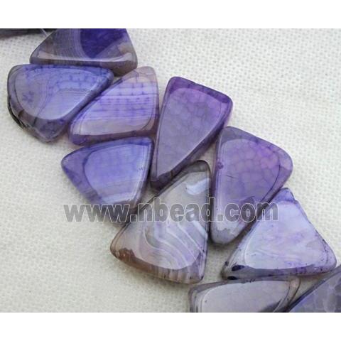 Natural agate bead, triangle, purple