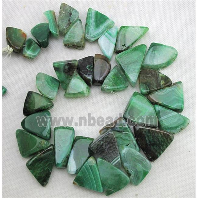 Natural agate bead, triangle, green