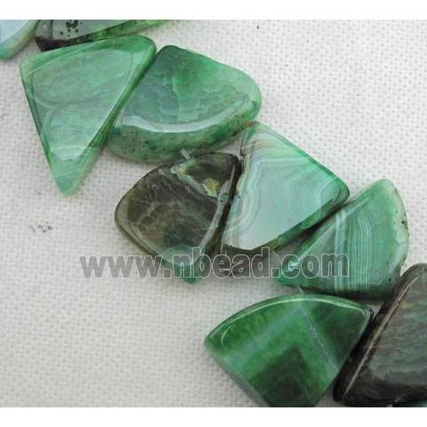 Natural agate bead, triangle, green