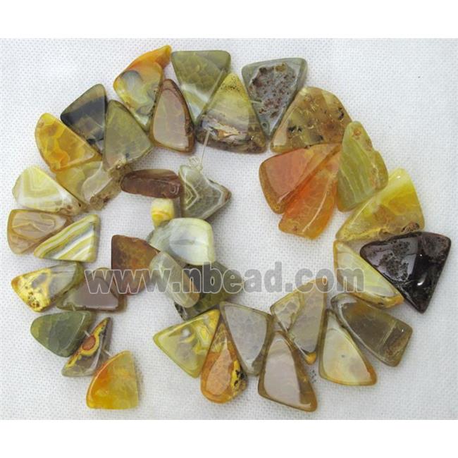 Natural agate bead, triangle, yellow