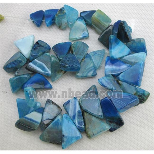 Natural agate bead, triangle, blue