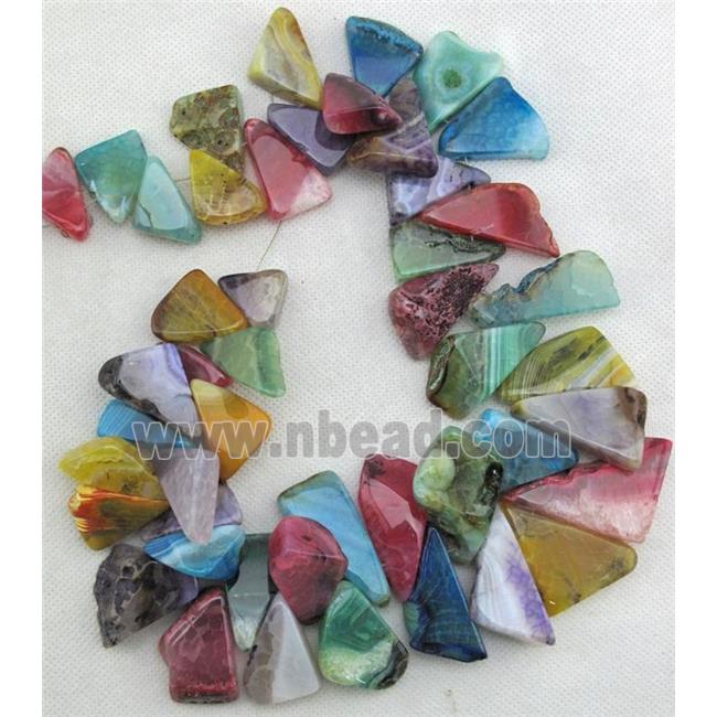 Natural agate bead, triangle, mixed color