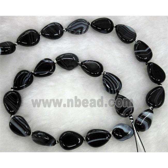 white and black stripe agate stone bead, flat teardrop