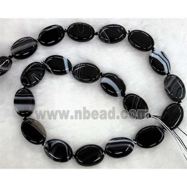 white & black stripe agate stone bead, flat oval