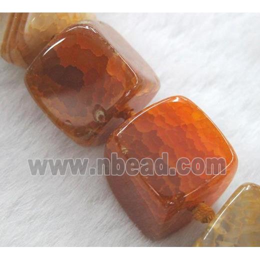 agate stone bead, cube, orange