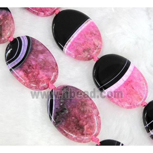 Agate Druzy beads, oval, hotpink