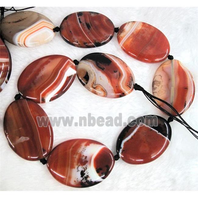 red agate stone bead, flat-oval