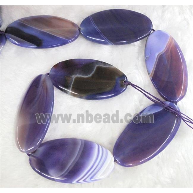 purple agate stone bead, flat-oval