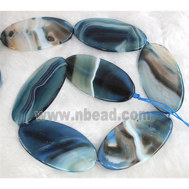 blue agate stone bead, flat-oval