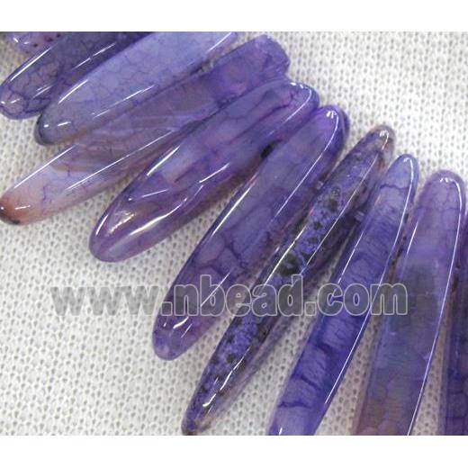 agate stone bead for necklace, stick, purple, topdrilled