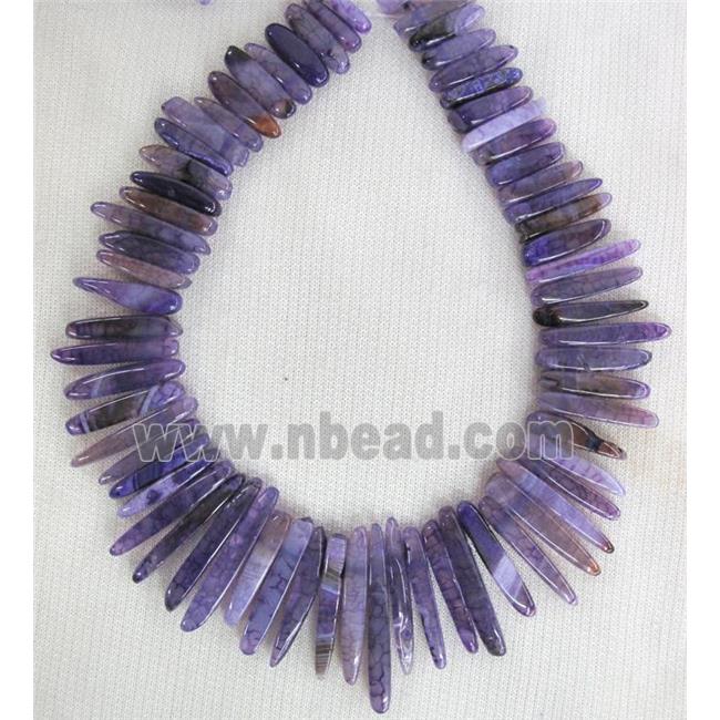 agate stone bead for necklace, stick, purple, topdrilled