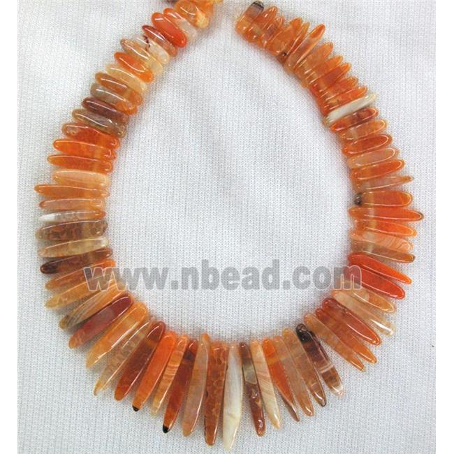 agate stone bead for necklace, stick, orange