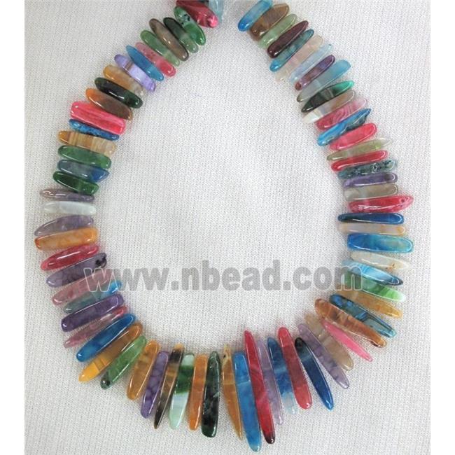 agate stone bead for necklace, stick, mixed color
