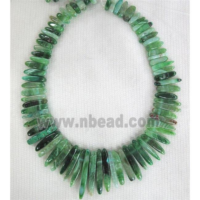 agate stone bead for necklace, stick, green