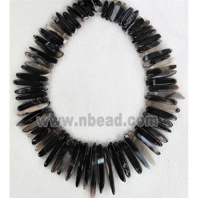 black agate stone bead for necklace, stick, top-drilled