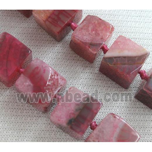 pink agate stone beads, cube