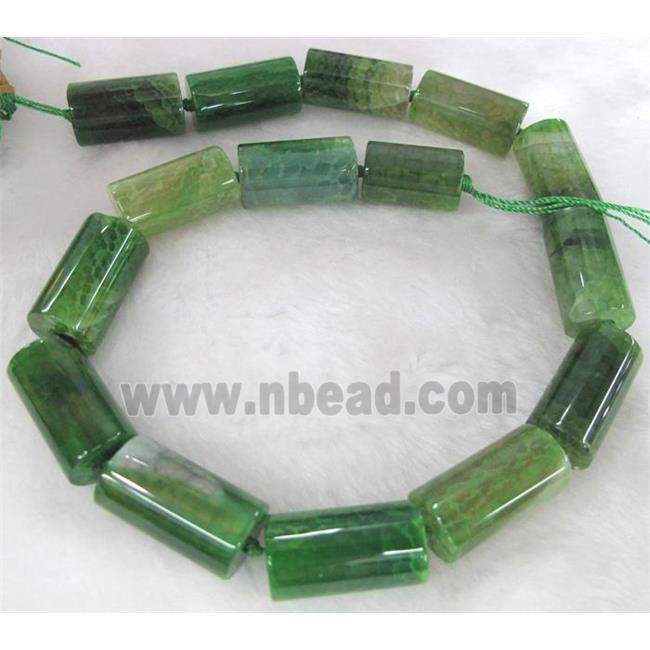 agate stone bead, tube, green
