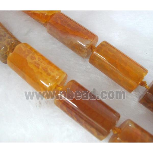 agate stone bead, tube, orange