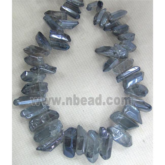 clear quartz bead, stick, freeform, night-blue electroplated