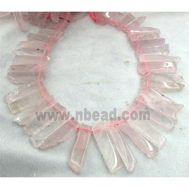 Rose Quartz collar beads, stick, pink, top drilled