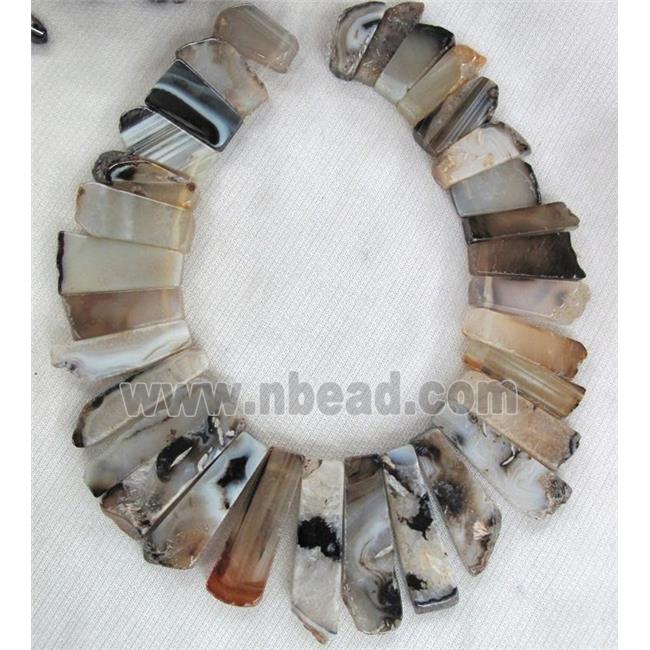 Rock Agate stone bead for necklace, freeform stick, white