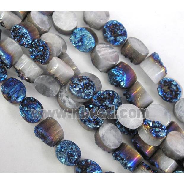 Agate Druzy beads, circle, blue electroplated