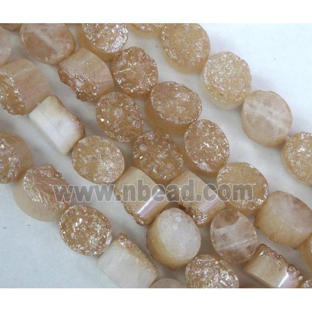 druzy agate beads, oval, gold champagne electroplated