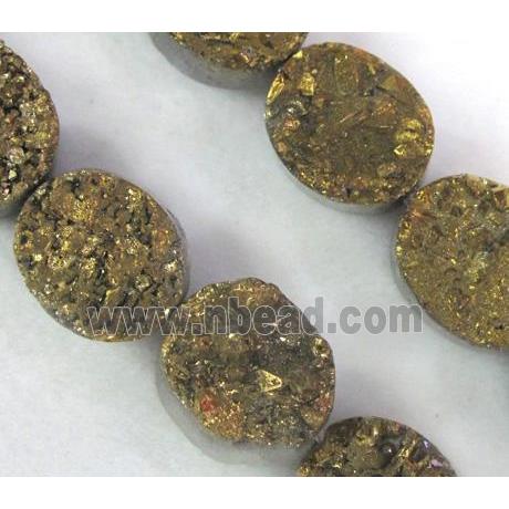 druzy agate beads, oval, gold electroplated