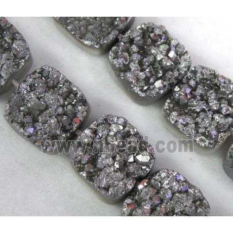 agate druzy beads, square, silver electroplated