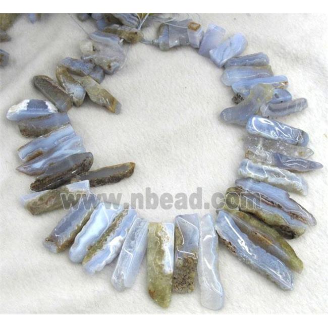 blue lace agate beads collar, stick, top drilled