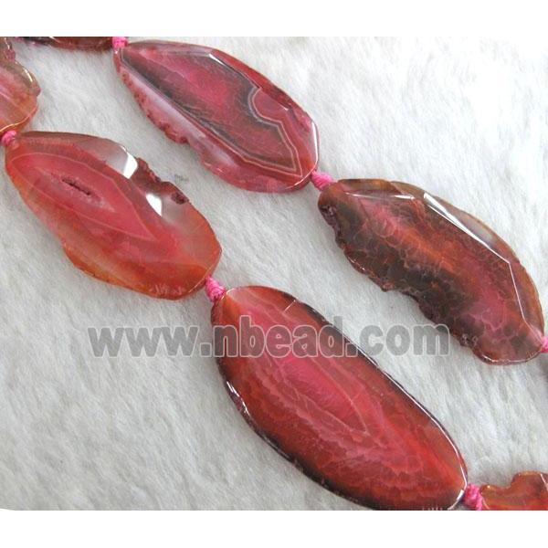 agate slab beads, faceted freeform, red