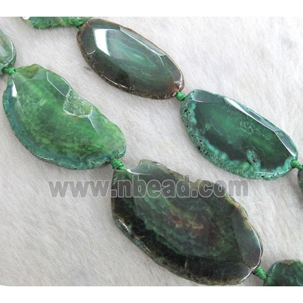 green agate beads, faceted slab, freeform