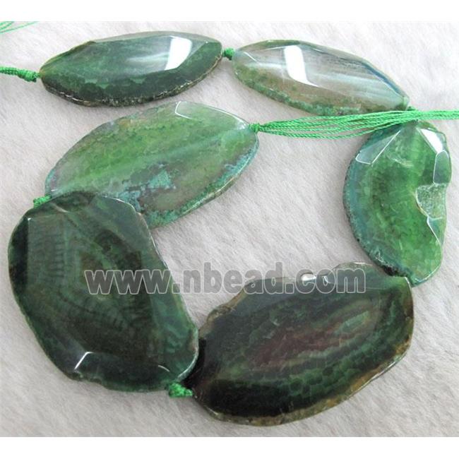 green agate beads, faceted slab, freeform
