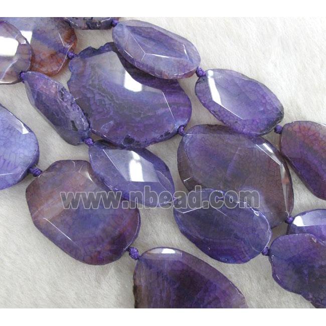 purple agate beads, faceted slice, freeform
