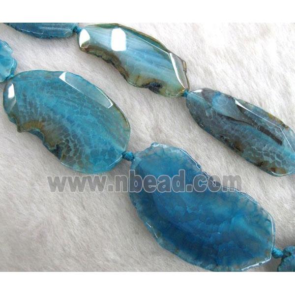 blue agate slice beads, faceted, freeform