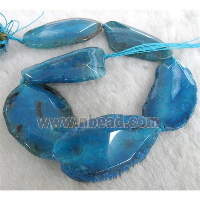 blue agate slice beads, faceted, freeform