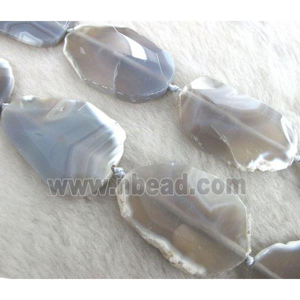 gray Agate Beads, faceted slice, freeform