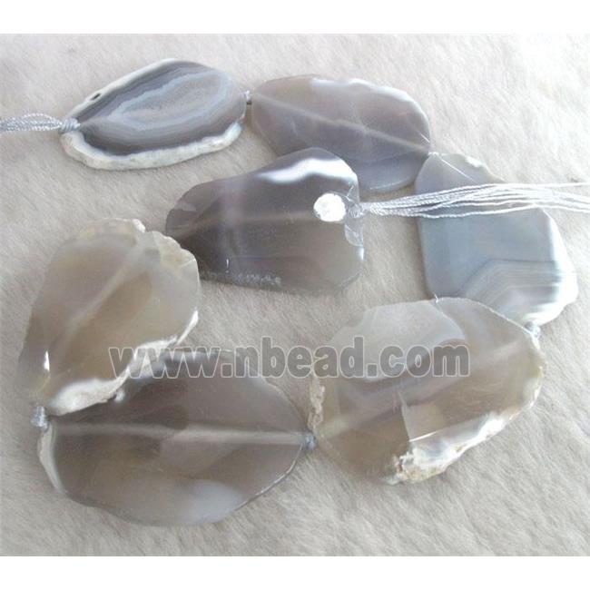 gray Agate Beads, faceted slice, freeform