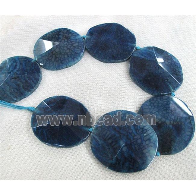 blue agate slice beads, point, flat-round