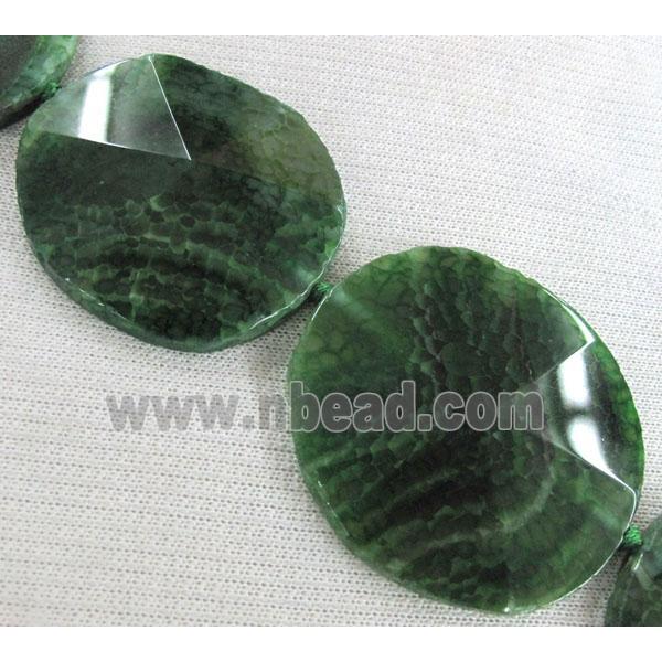 point agate slice beads, green, flat-round